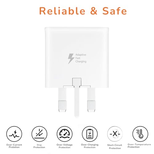 15W USB Fast Adapter Charger Plug for Samsung, USB Mains Wall Charger with 2M (6.6FT) Type C Cable for Samsung Galaxy S22/S20/Note10/Note10+/Note9/Note8/S10/S9/S9 Plus/S8/S8 Plus/S7/A71/A53/A52/A13