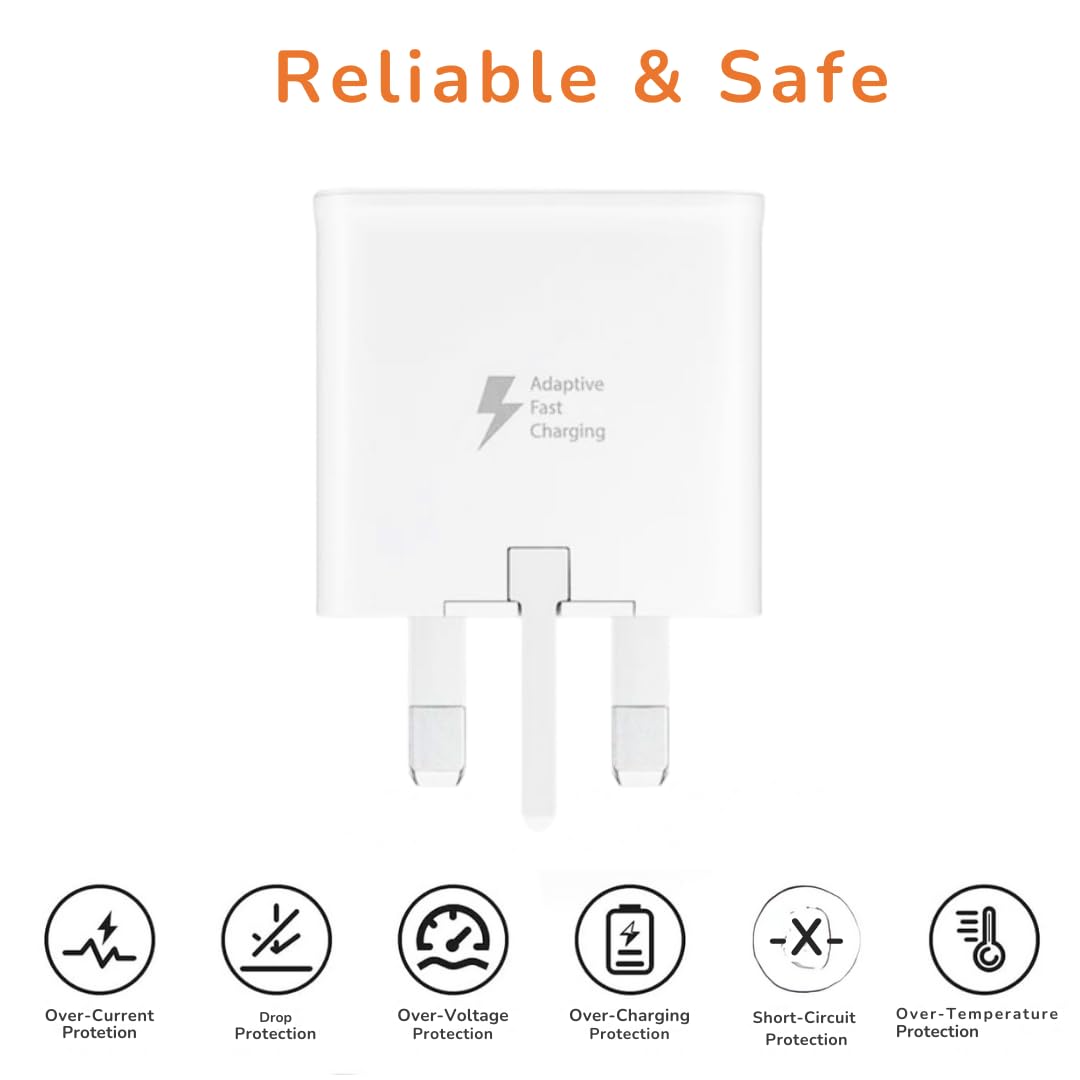 15W Fast Adaptive Mains 2A Charger for Samsung. Adapter Plug Genuine With 2M USB to TYPE-C Cable For Samsung S8,S9,S10,S20,A3(2017),A5(2017), A7, A8 and Compatible to All Other Samsung Devices