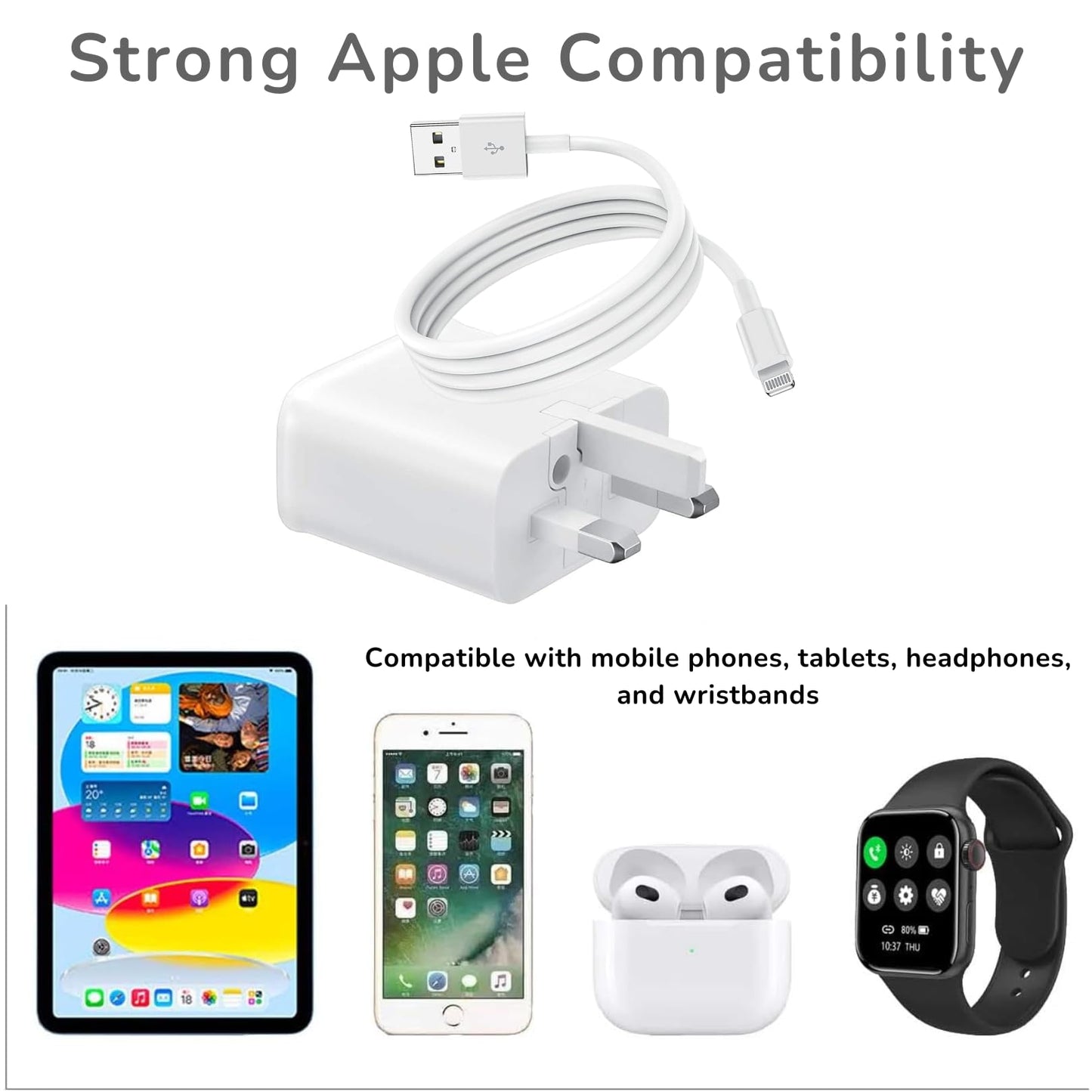 15W Charger Plug and Cable Compatible for iPhone 6 7 8 6s Plus 11 XR XS Max 5S 5 X 12 Mini SE 7 Plus